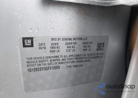 2016 Chevrolet Malibu 1Lt from USA, damaged, VIN 1G1ZE5ST6GF312899